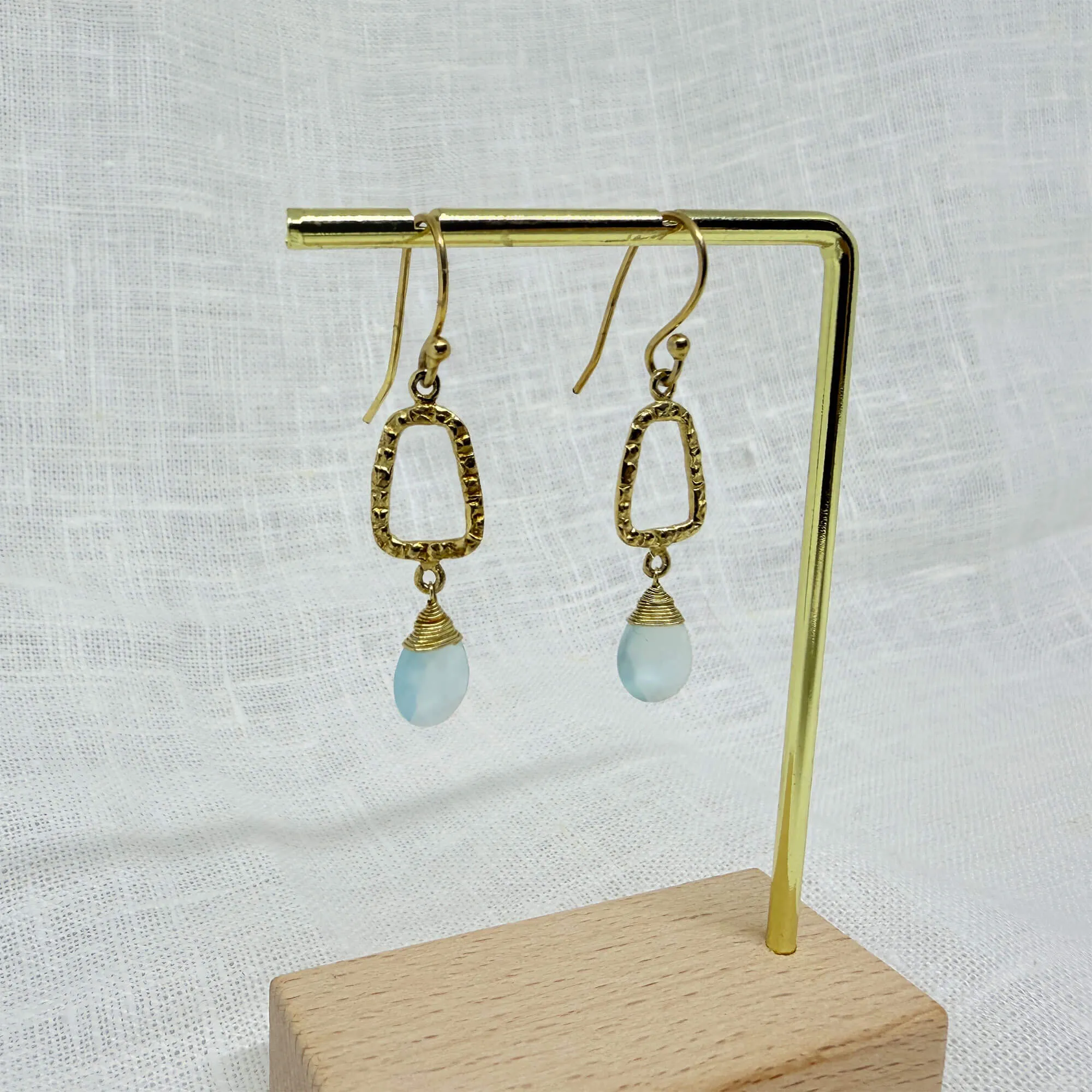 Hammered Gold and Gemstone Dangle Earrings