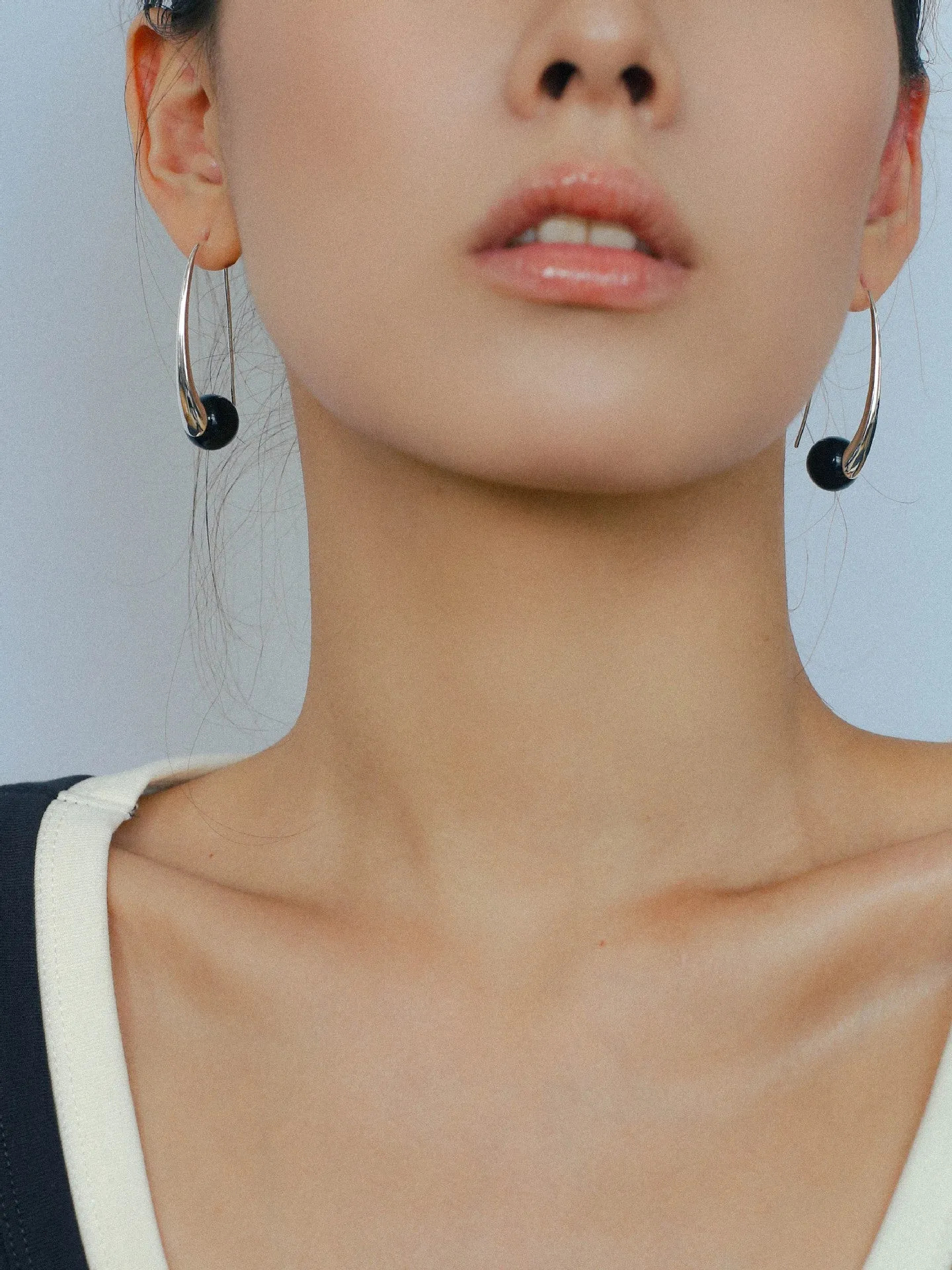 Handmade Gray Agate Red Agate Stone Ear Hook
