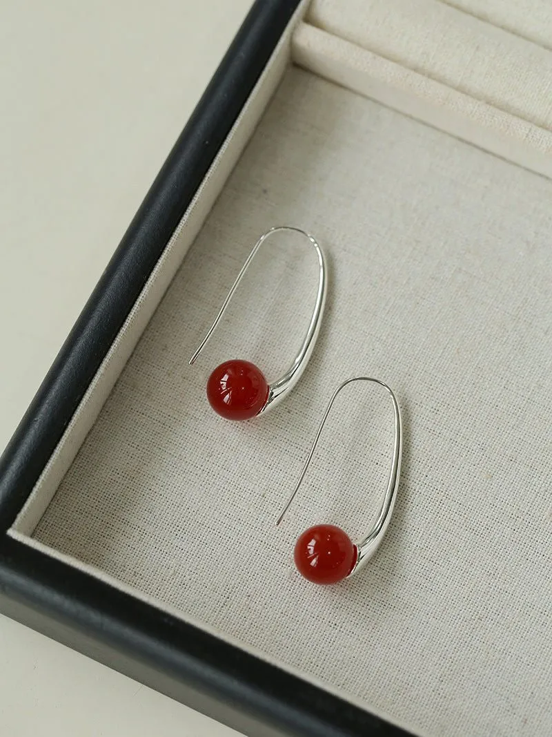 Handmade Gray Agate Red Agate Stone Ear Hook