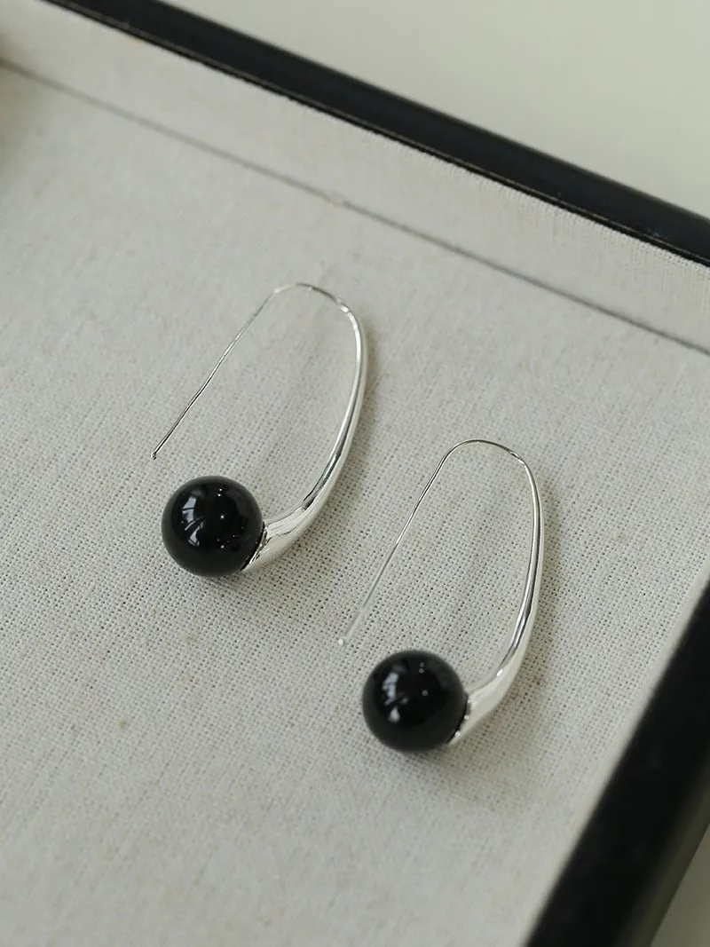 Handmade Gray Agate Red Agate Stone Ear Hook