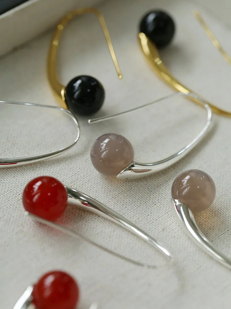 Handmade Gray Agate Red Agate Stone Ear Hook