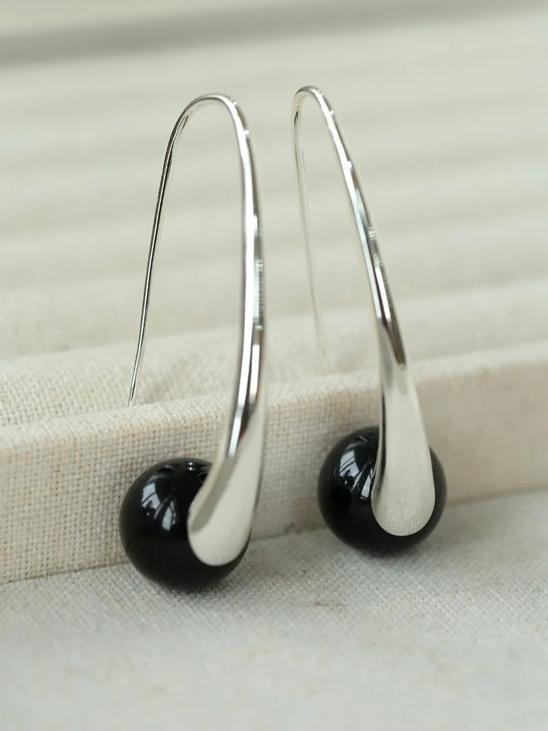 Handmade Gray Agate Red Agate Stone Ear Hook