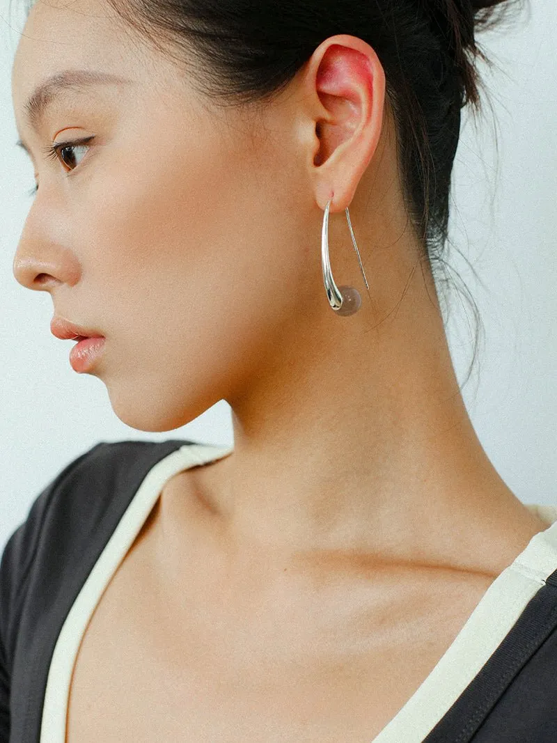 Handmade Gray Agate Red Agate Stone Ear Hook