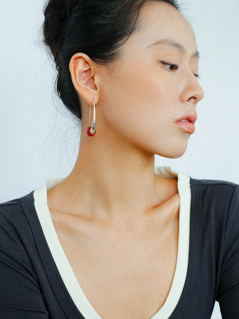Handmade Gray Agate Red Agate Stone Ear Hook