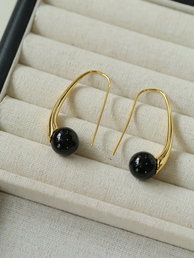 Handmade Gray Agate Red Agate Stone Ear Hook