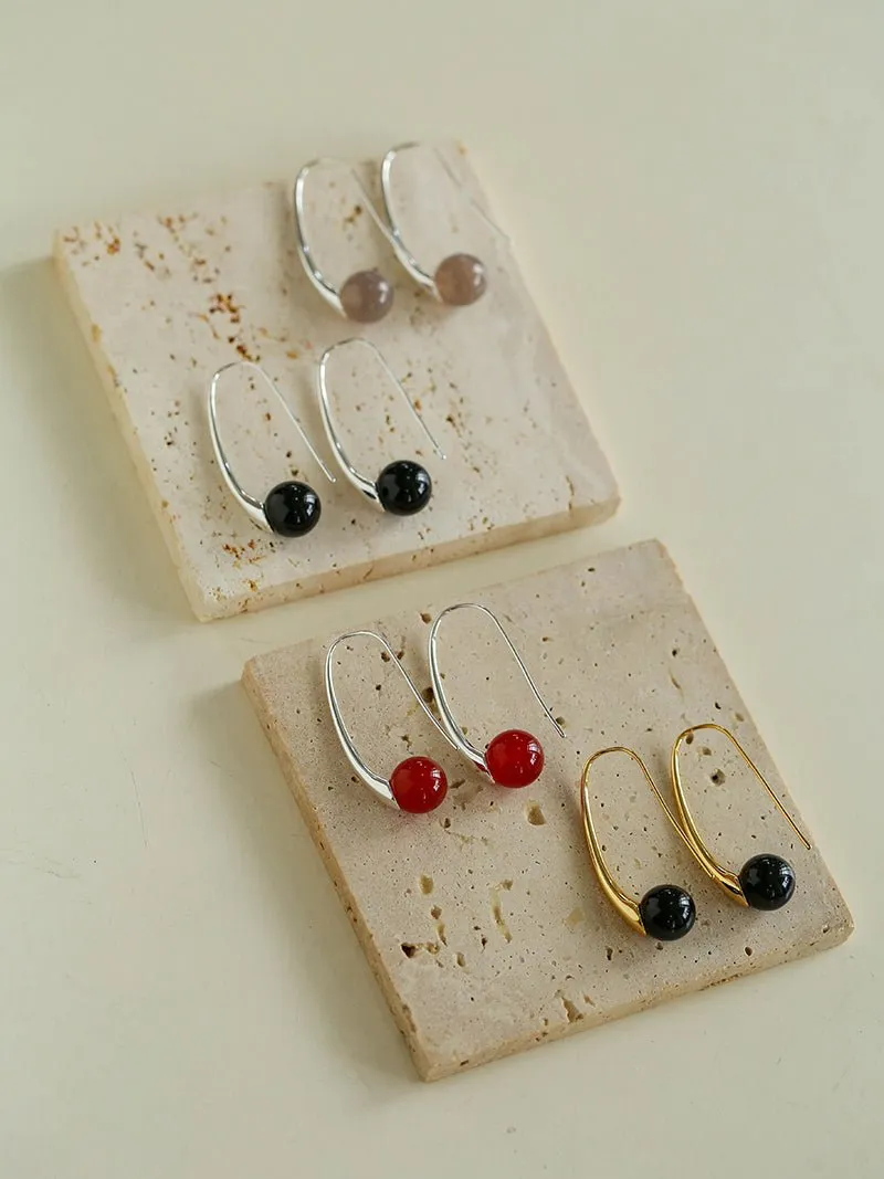 Handmade Gray Agate Red Agate Stone Ear Hook