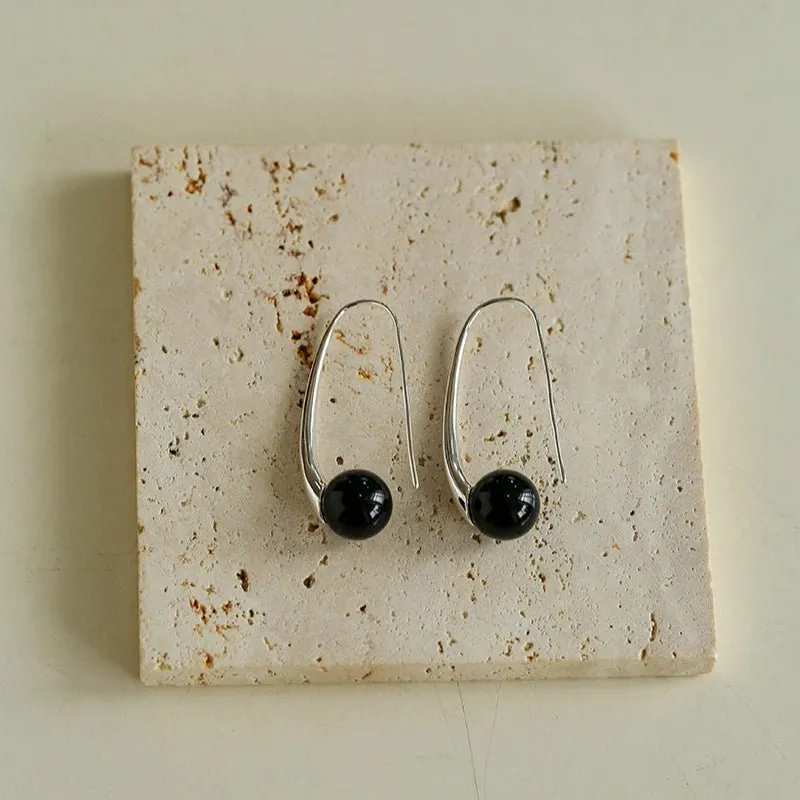 Handmade Gray Agate Red Agate Stone Ear Hook