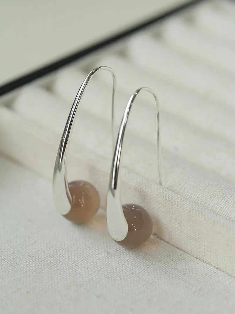 Handmade Gray Agate Red Agate Stone Ear Hook