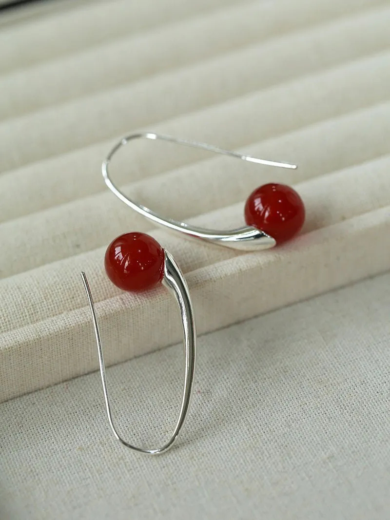Handmade Gray Agate Red Agate Stone Ear Hook