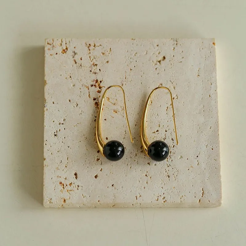 Handmade Gray Agate Red Agate Stone Ear Hook