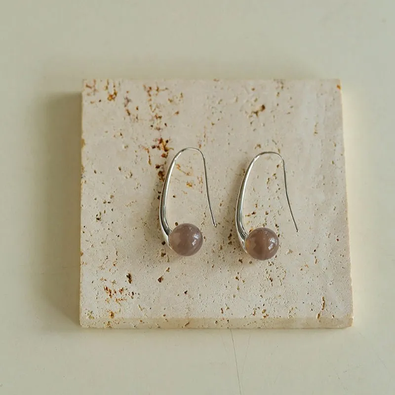 Handmade Gray Agate Red Agate Stone Ear Hook