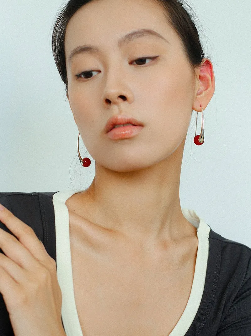 Handmade Gray Agate Red Agate Stone Ear Hook