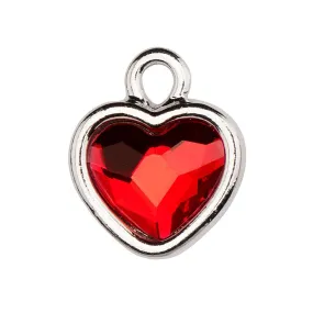 Heart Charm Red Ruby Crystal Silver