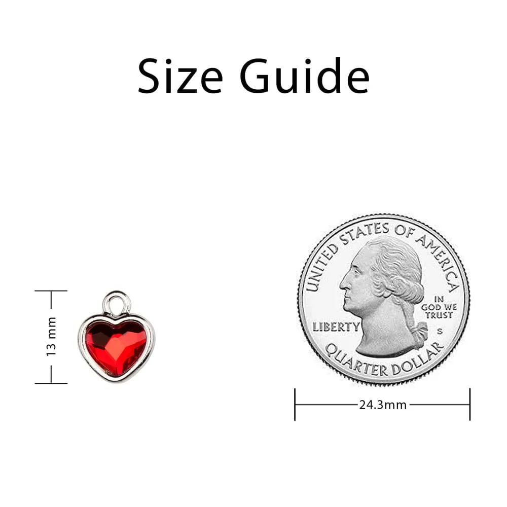 Heart Charm Red Ruby Crystal Silver