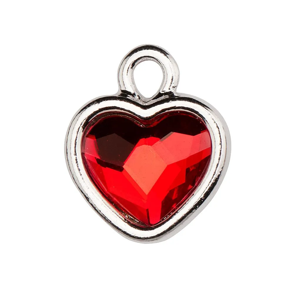 Heart Charm Red Ruby Crystal Silver