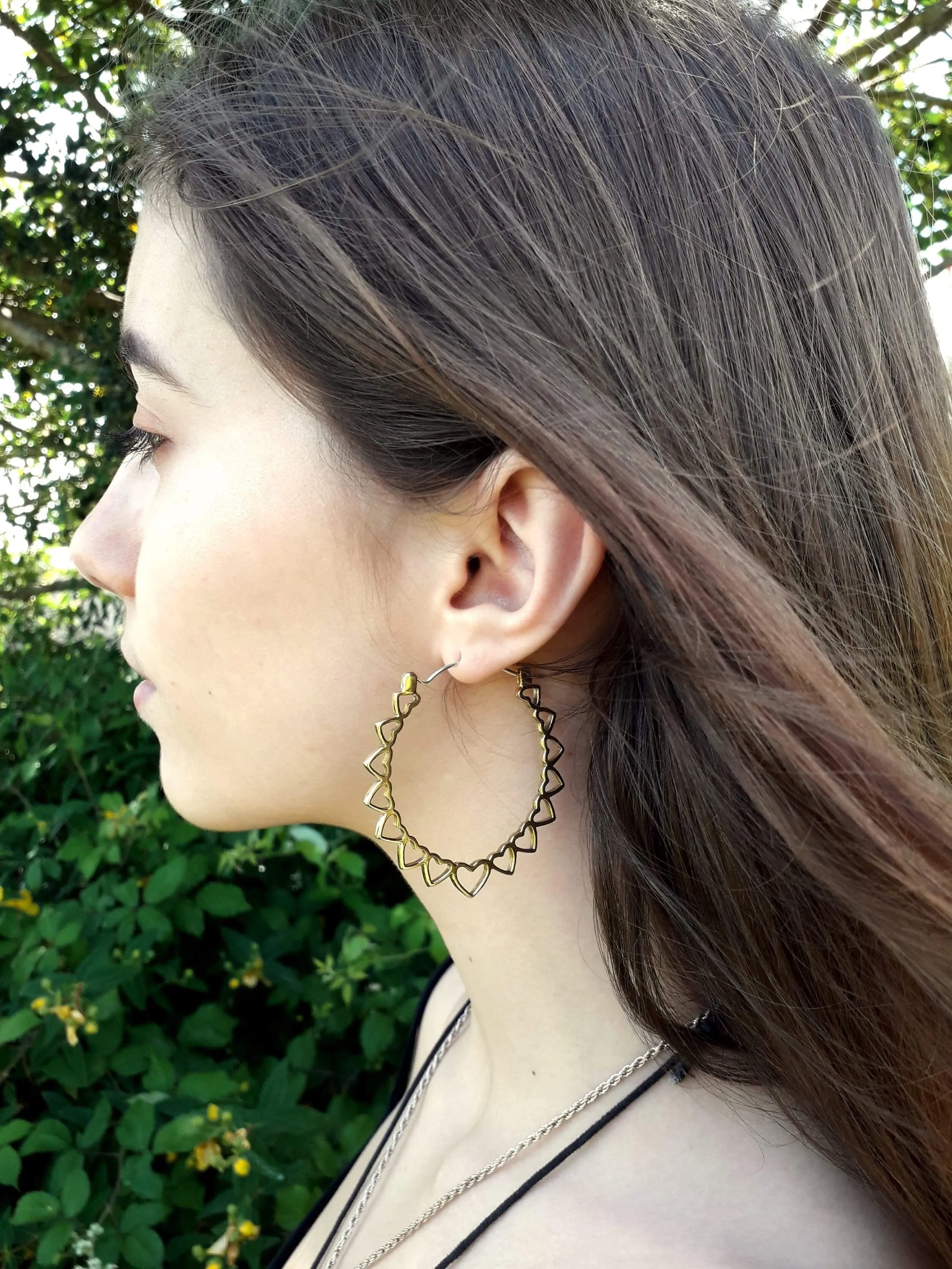 Heart hoop earrings-brass