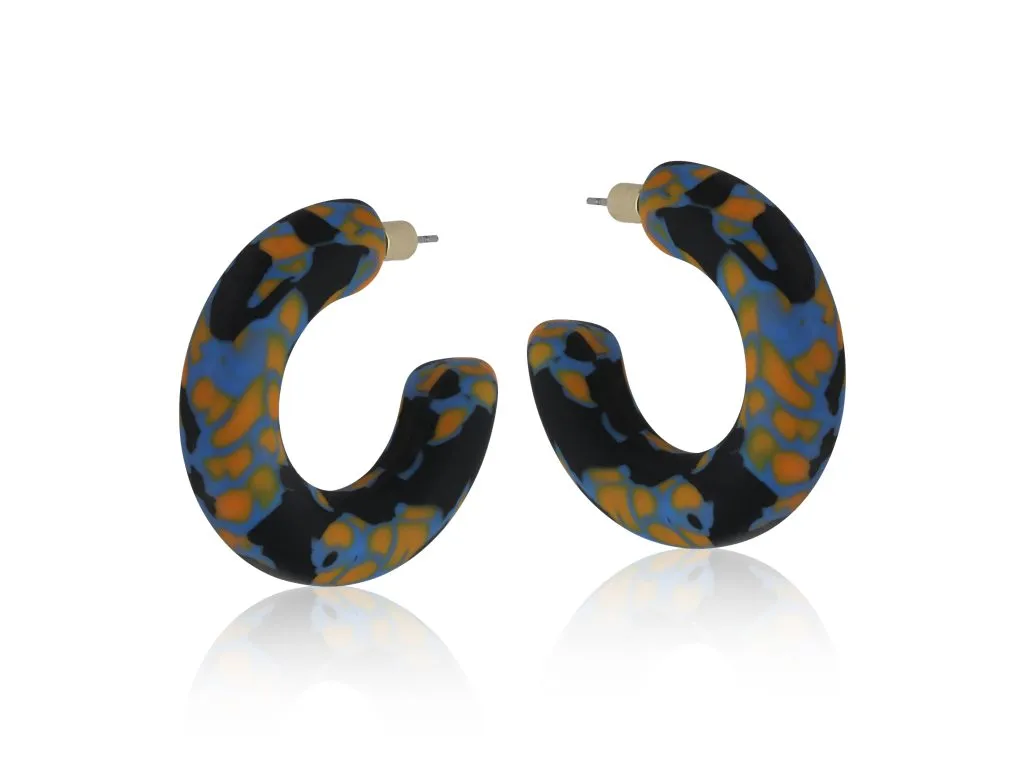 Hermione Resin Hoop Earrings - Blue/Black/Orange
