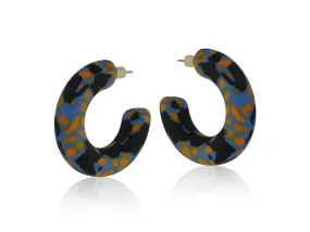 Hermione Resin Hoop Earrings - Blue/Black/Orange