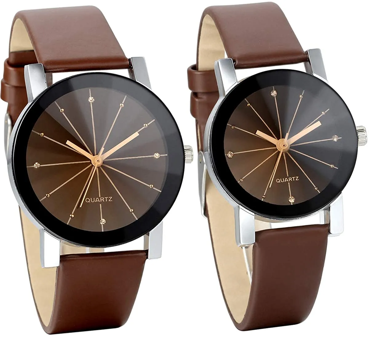 JewelryWe Men Women Watches Casual Simple Rhinestone Quartz Leather Wrist Watch for Valentine’s Day
