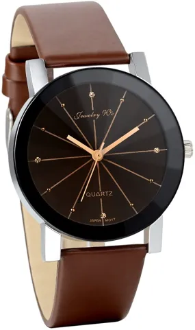 JewelryWe Men Women Watches Casual Simple Rhinestone Quartz Leather Wrist Watch for Valentine’s Day
