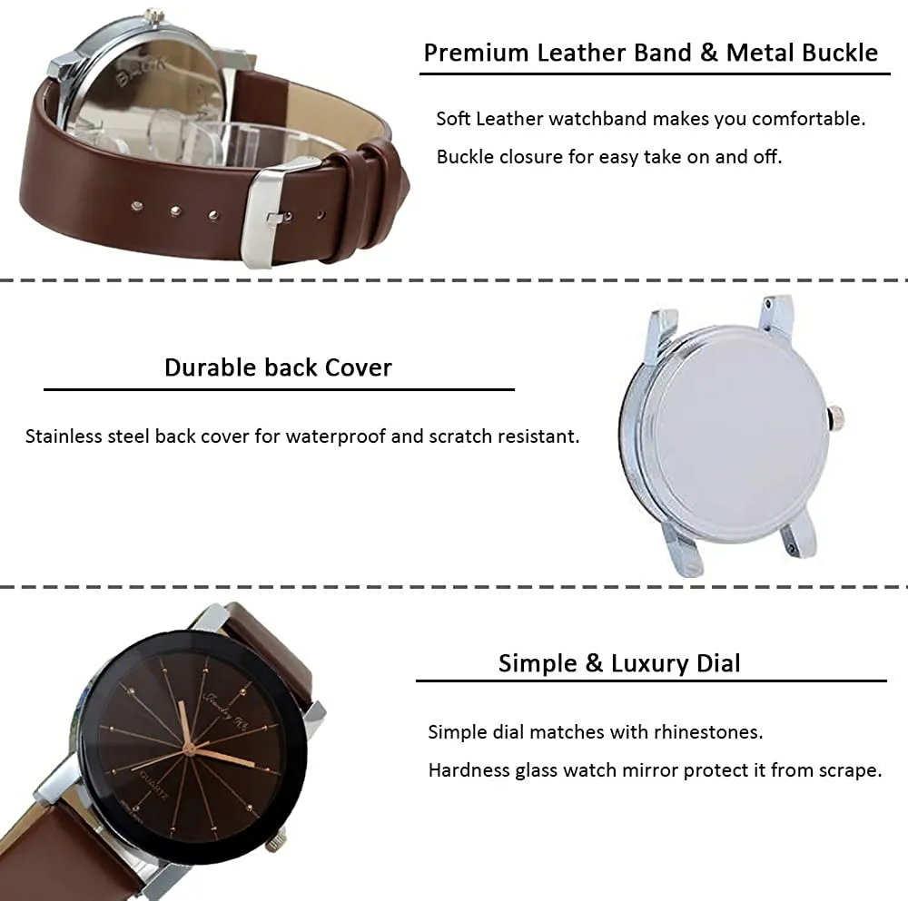 JewelryWe Men Women Watches Casual Simple Rhinestone Quartz Leather Wrist Watch for Valentine’s Day