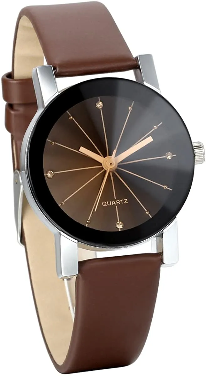 JewelryWe Men Women Watches Casual Simple Rhinestone Quartz Leather Wrist Watch for Valentine’s Day
