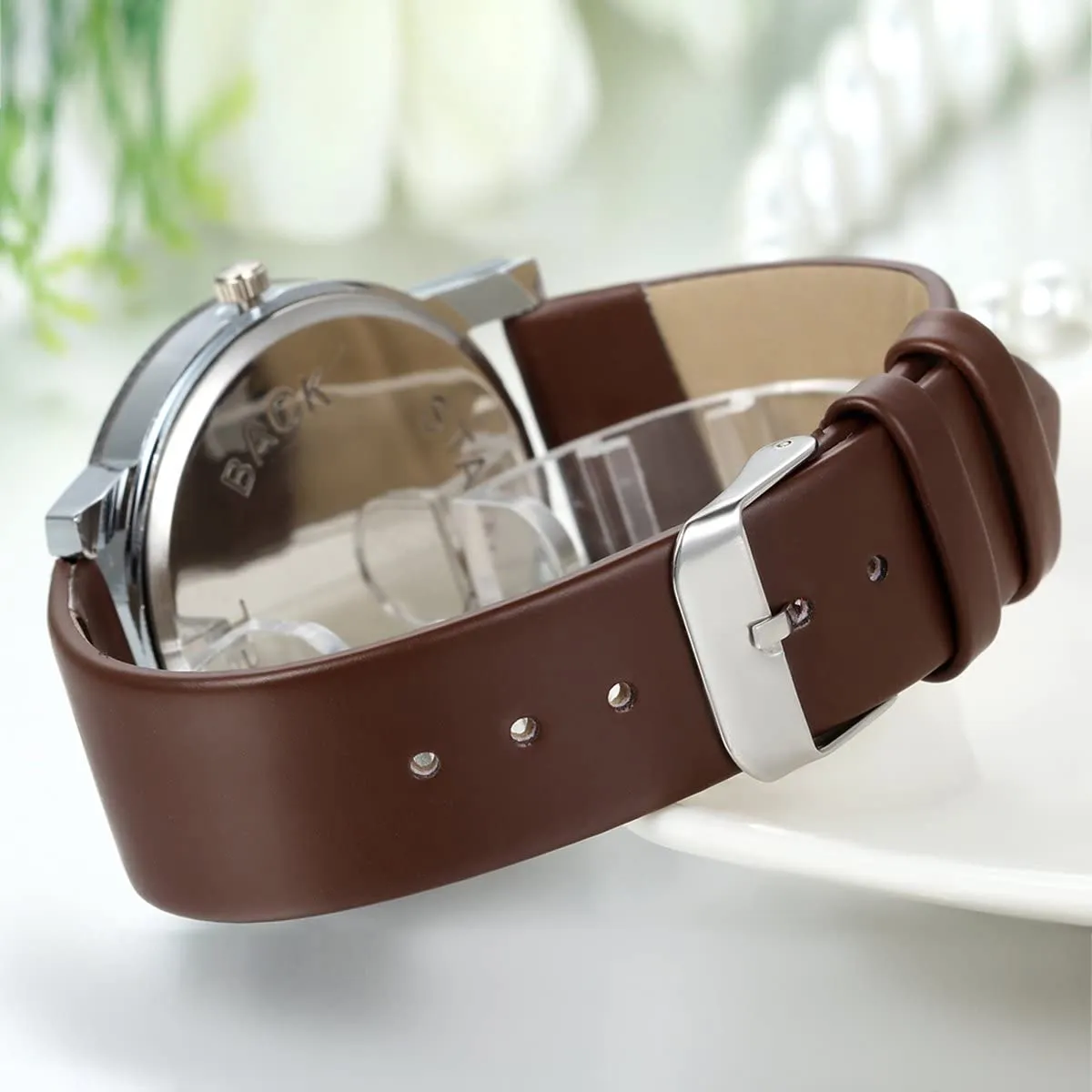 JewelryWe Men Women Watches Casual Simple Rhinestone Quartz Leather Wrist Watch for Valentine’s Day