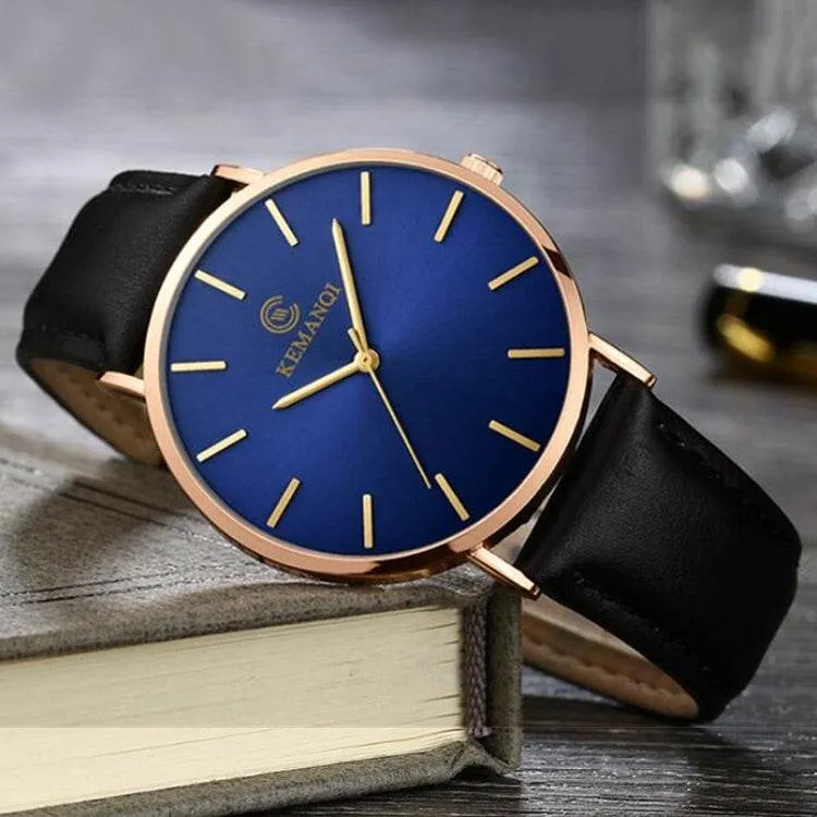 KEMANQI Sleek Ultra-thin Waterproof Stainless Steel Mesh Quartz Watch for Men