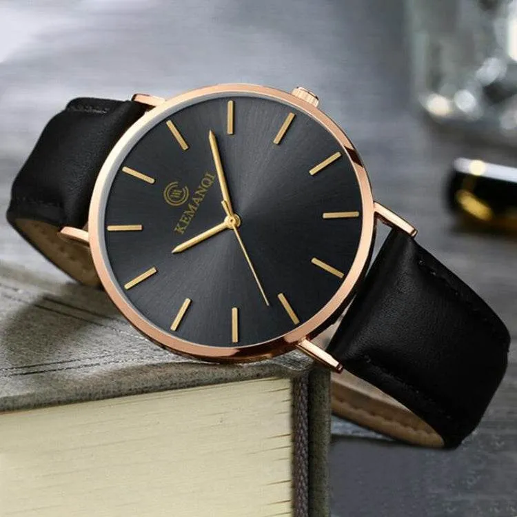KEMANQI Sleek Ultra-thin Waterproof Stainless Steel Mesh Quartz Watch for Men
