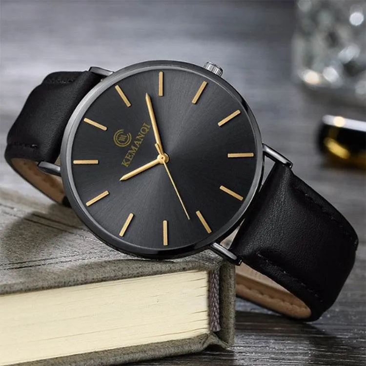 KEMANQI Sleek Ultra-thin Waterproof Stainless Steel Mesh Quartz Watch for Men