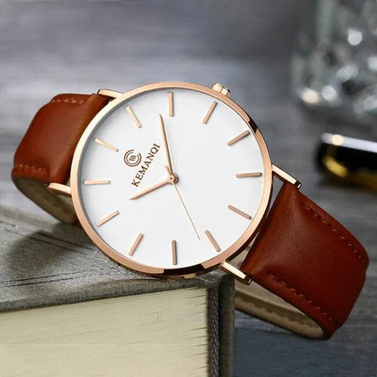 KEMANQI Sleek Ultra-thin Waterproof Stainless Steel Mesh Quartz Watch for Men