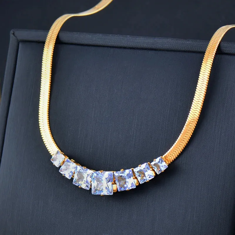 korean fashion Crystal Pendant Stainless Steel Necklaces for Women