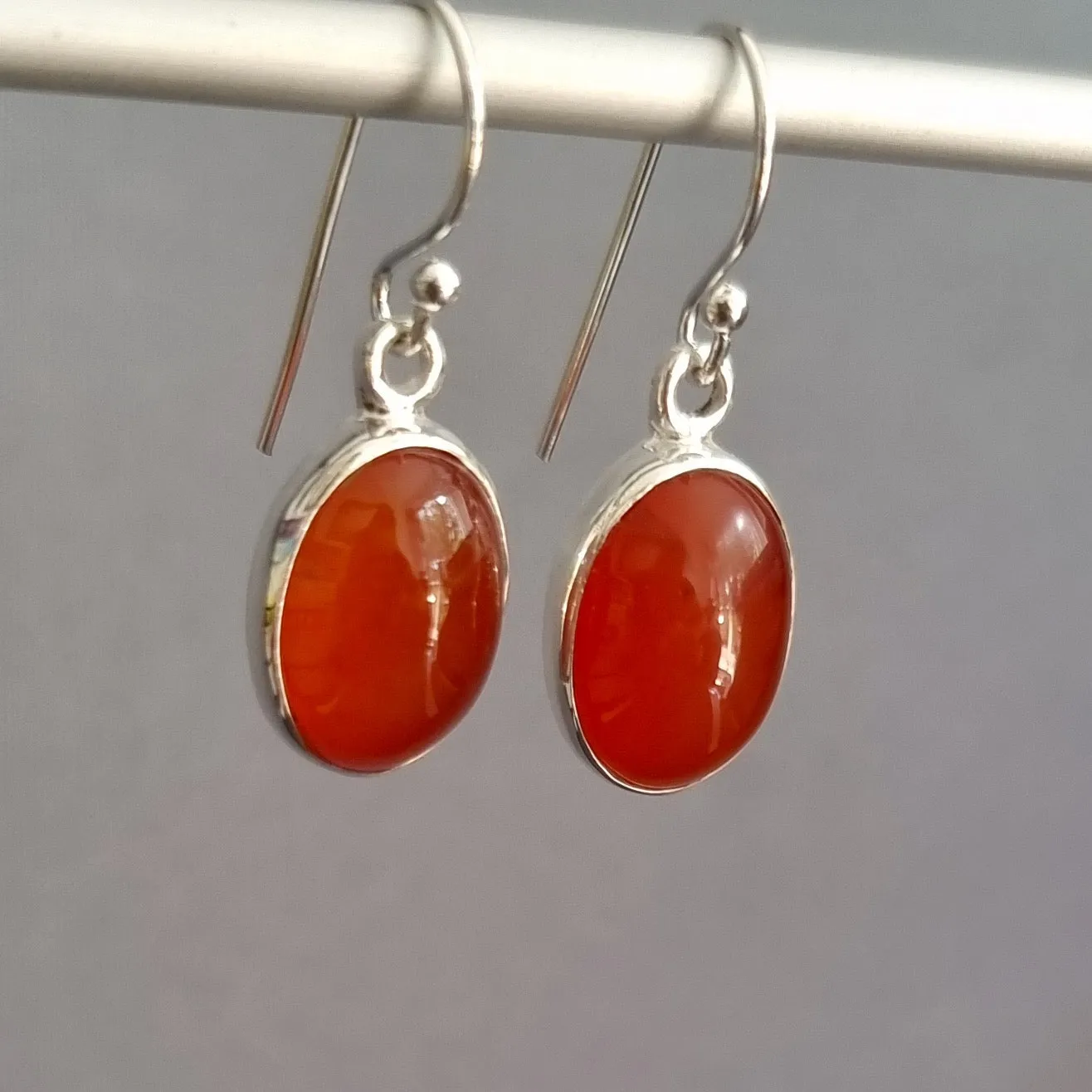 Large Oval Carnelian 925 Sterling Silver Earrings, E2CARN