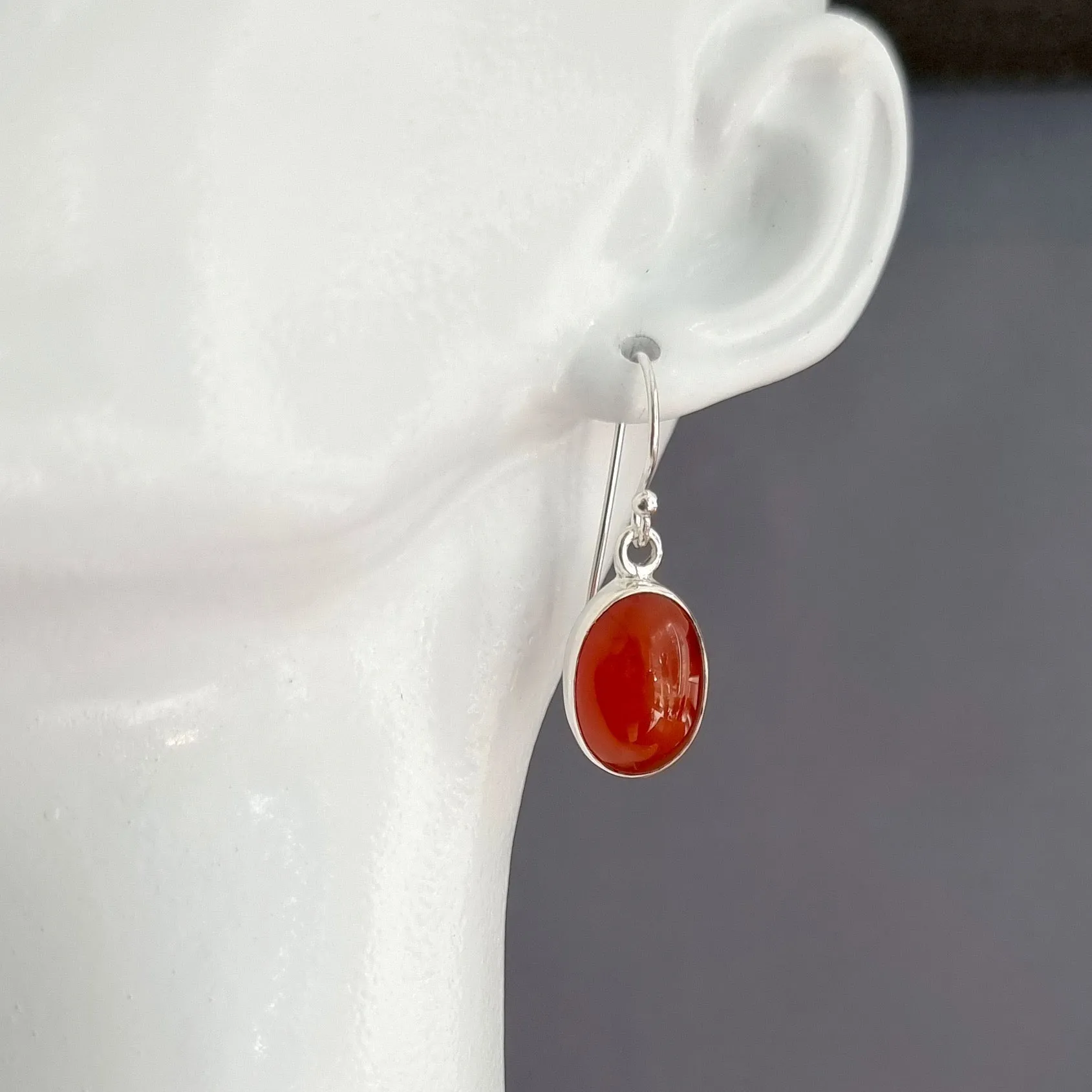 Large Oval Carnelian 925 Sterling Silver Earrings, E2CARN