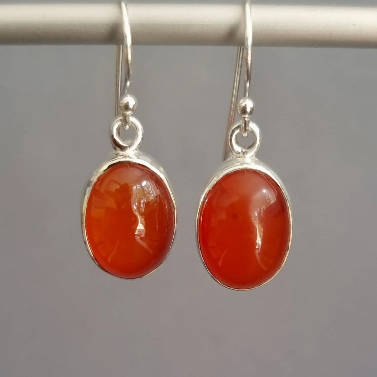 Large Oval Carnelian 925 Sterling Silver Earrings, E2CARN