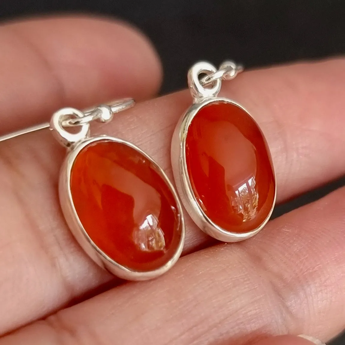 Large Oval Carnelian 925 Sterling Silver Earrings, E2CARN