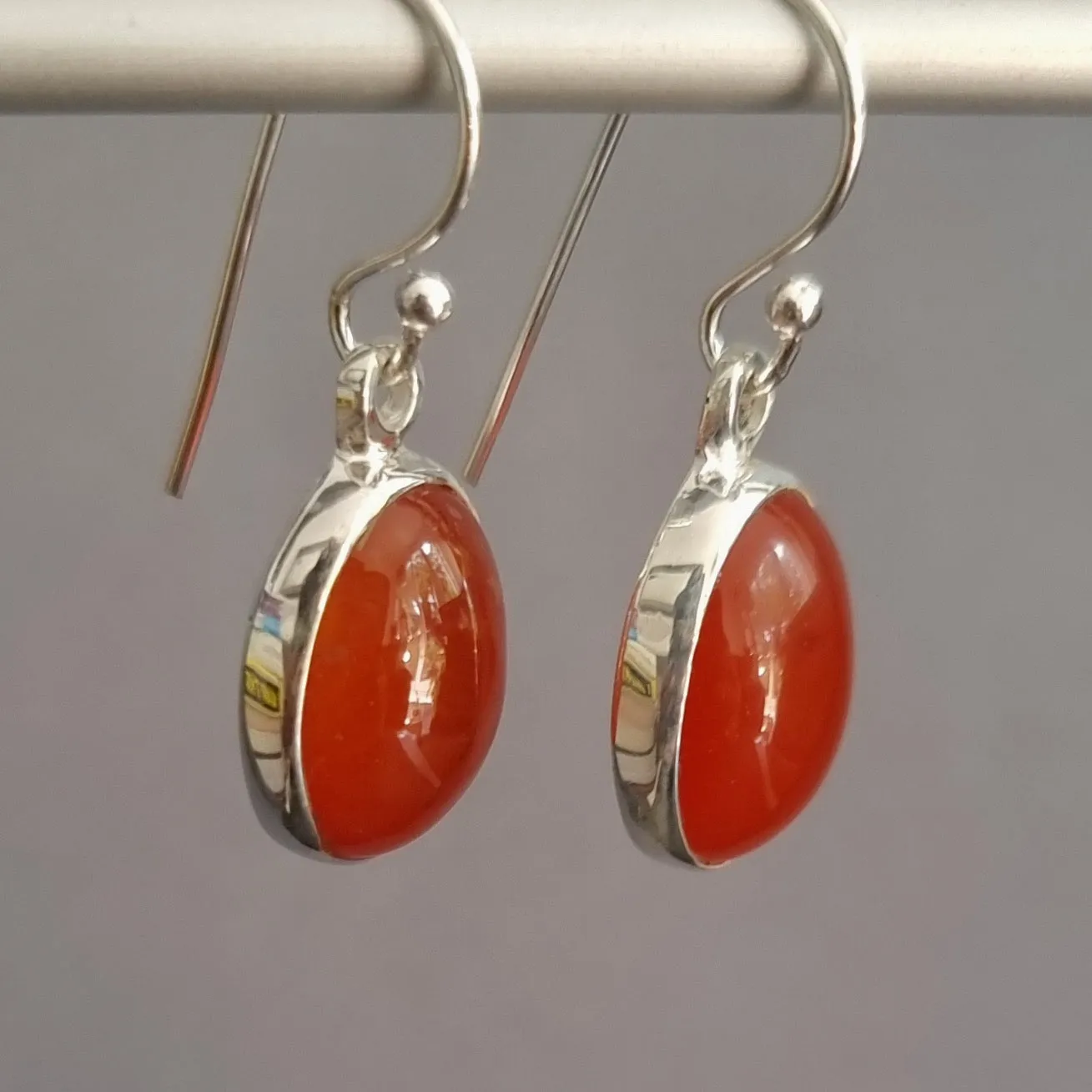 Large Oval Carnelian 925 Sterling Silver Earrings, E2CARN