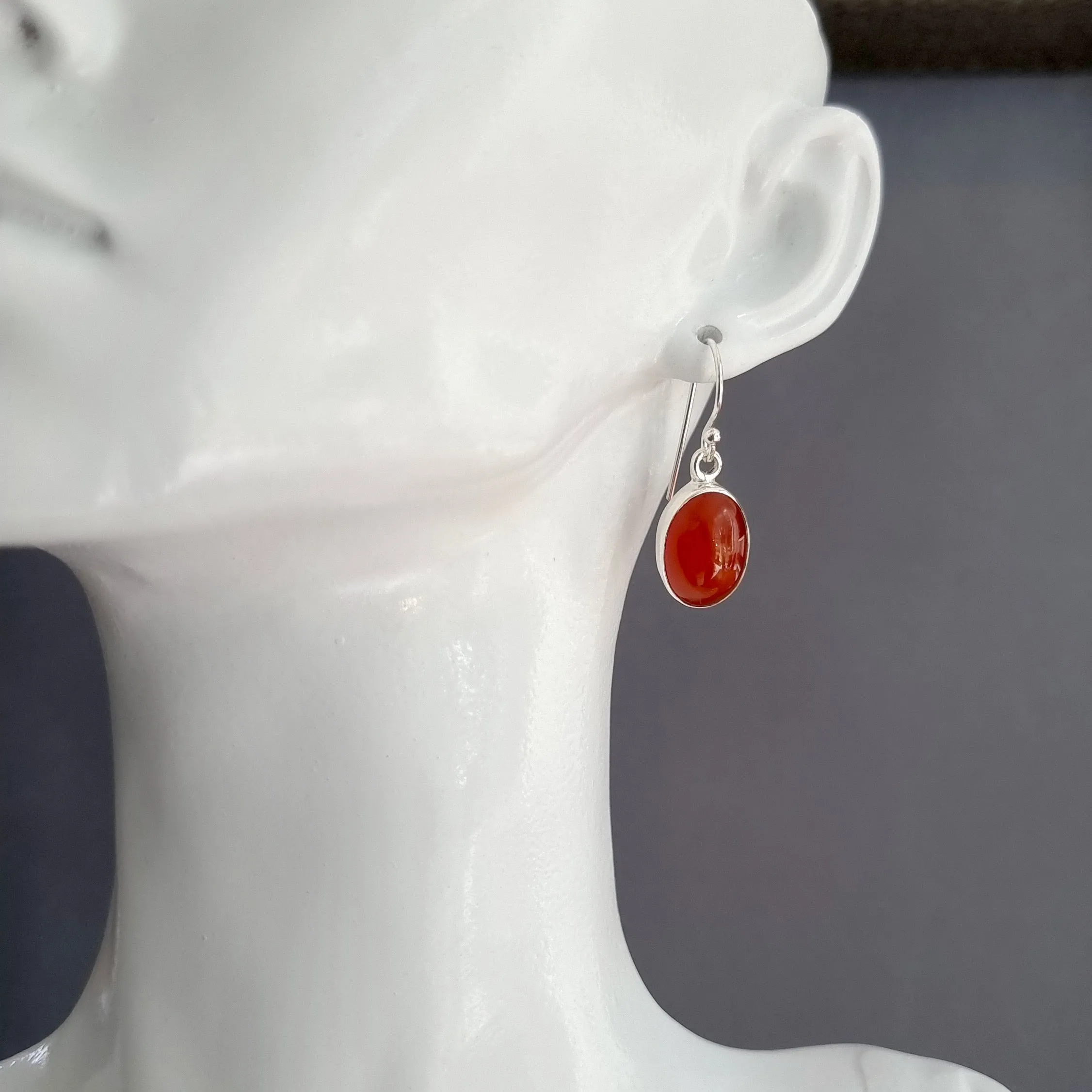 Large Oval Carnelian 925 Sterling Silver Earrings, E2CARN