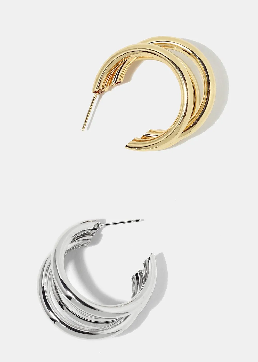 Layered Thick Open Hoop Earrings
