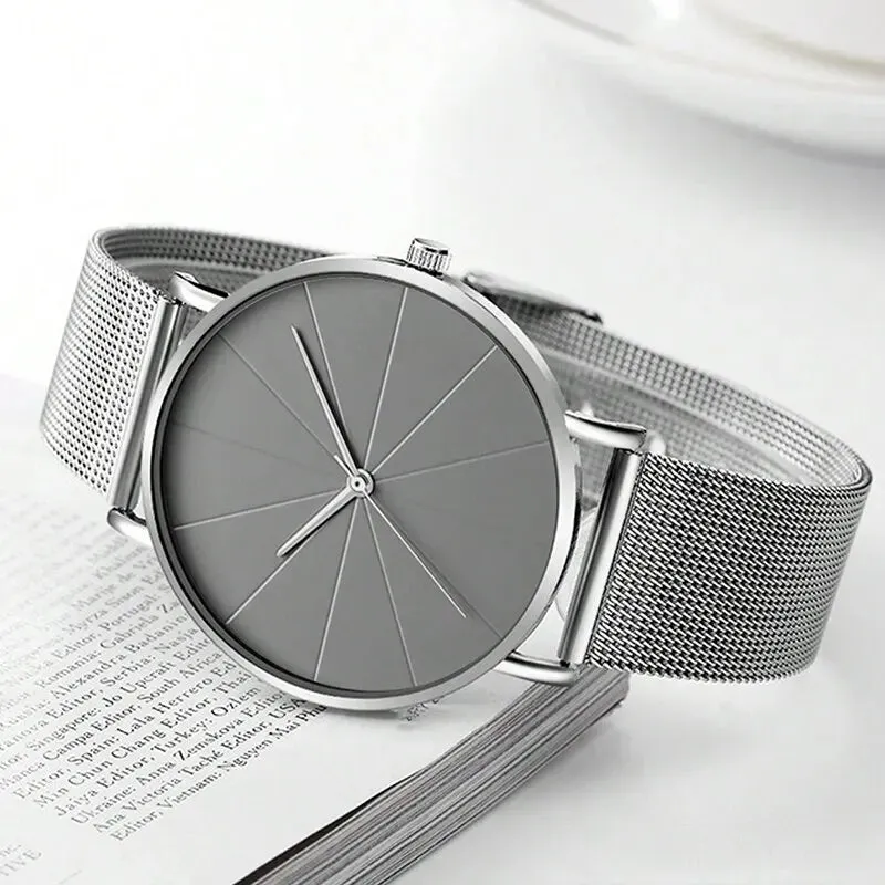 Luxury Men's Quartz Wristwatch with Calendar - Elegant Stainless Steel Mesh Bracelet