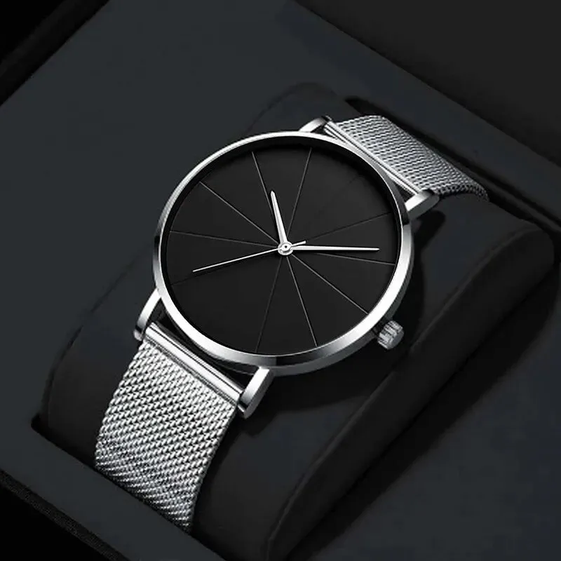 Luxury Men's Quartz Wristwatch with Calendar - Elegant Stainless Steel Mesh Bracelet