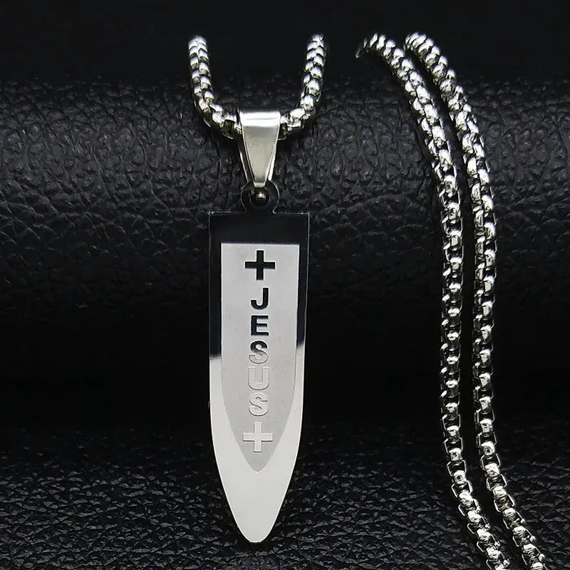 Male Jesus Cross Stainless Steel Choker Necklace for Men Chain Gold Color Bullet Necklaces