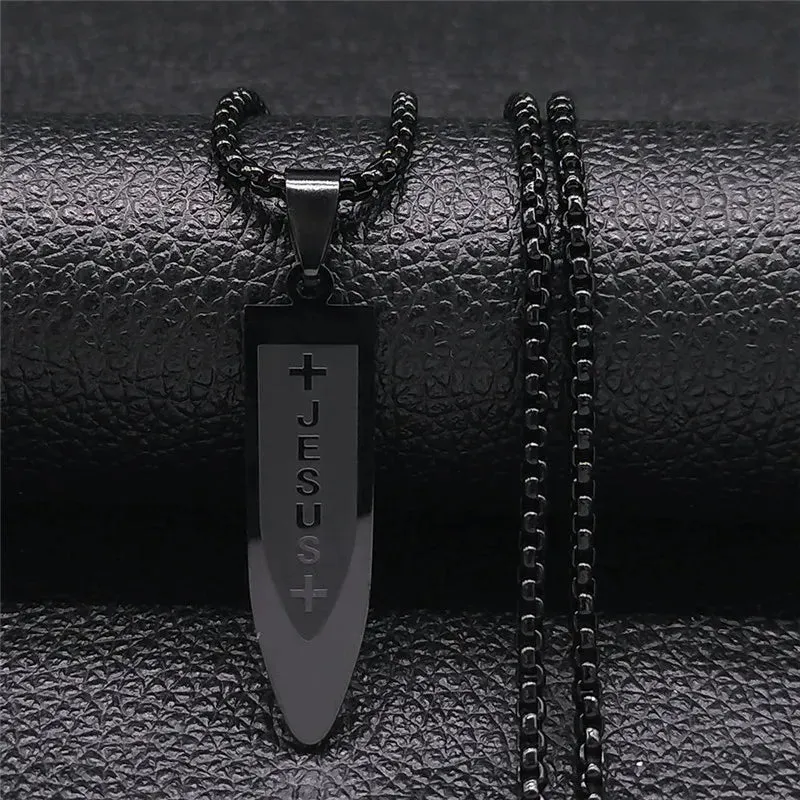 Male Jesus Cross Stainless Steel Choker Necklace for Men Chain Gold Color Bullet Necklaces