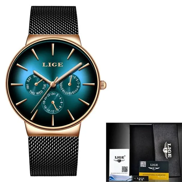 Men Mesh Steel  Waterproof Ultra-thin Wristwatch