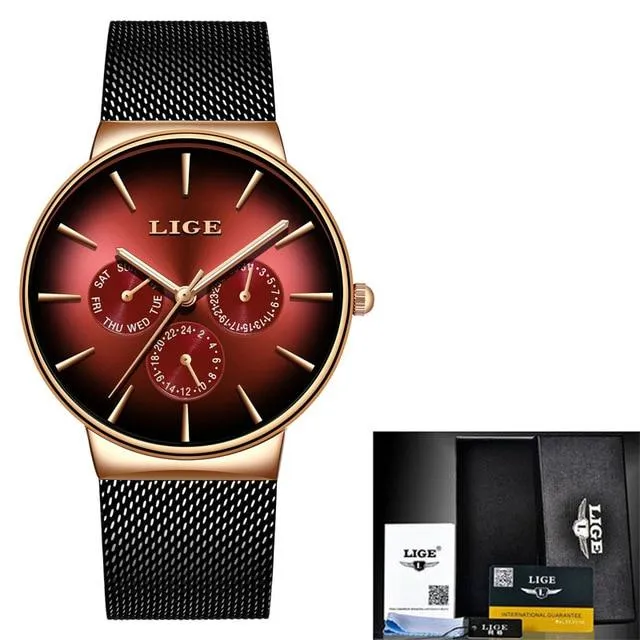 Men Mesh Steel  Waterproof Ultra-thin Wristwatch