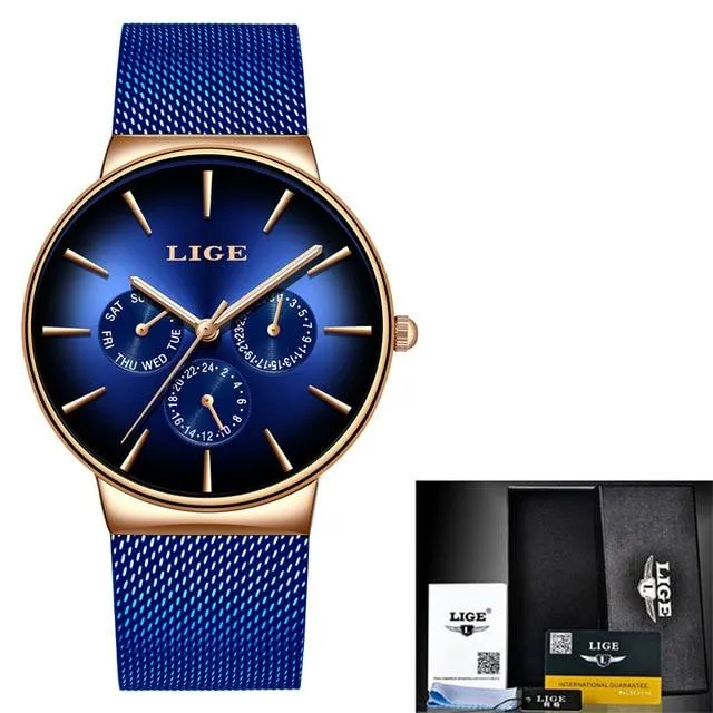 Men Mesh Steel  Waterproof Ultra-thin Wristwatch