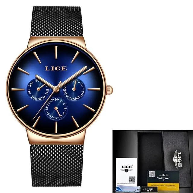 Men Mesh Steel  Waterproof Ultra-thin Wristwatch
