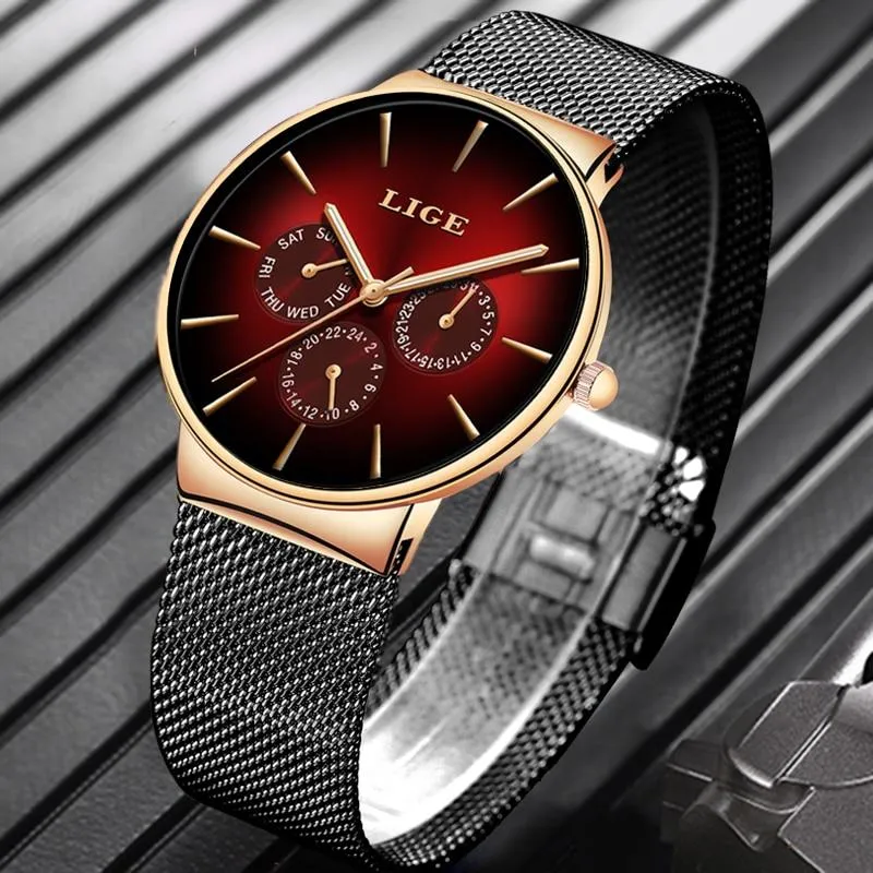 Men Mesh Steel  Waterproof Ultra-thin Wristwatch