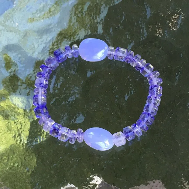 Men's Blue Quartz and Agate Gemstone Bracelet