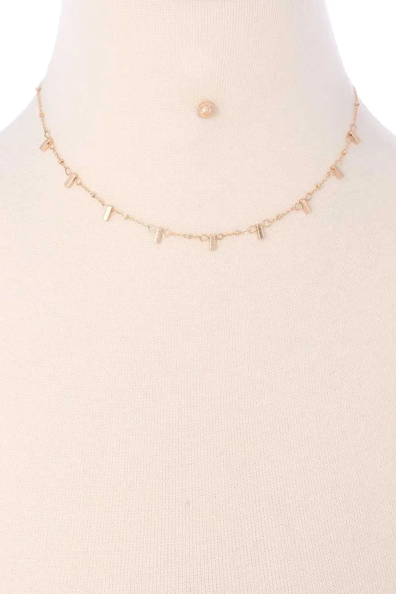 Metal Dangle Bar Necklace Earring Set